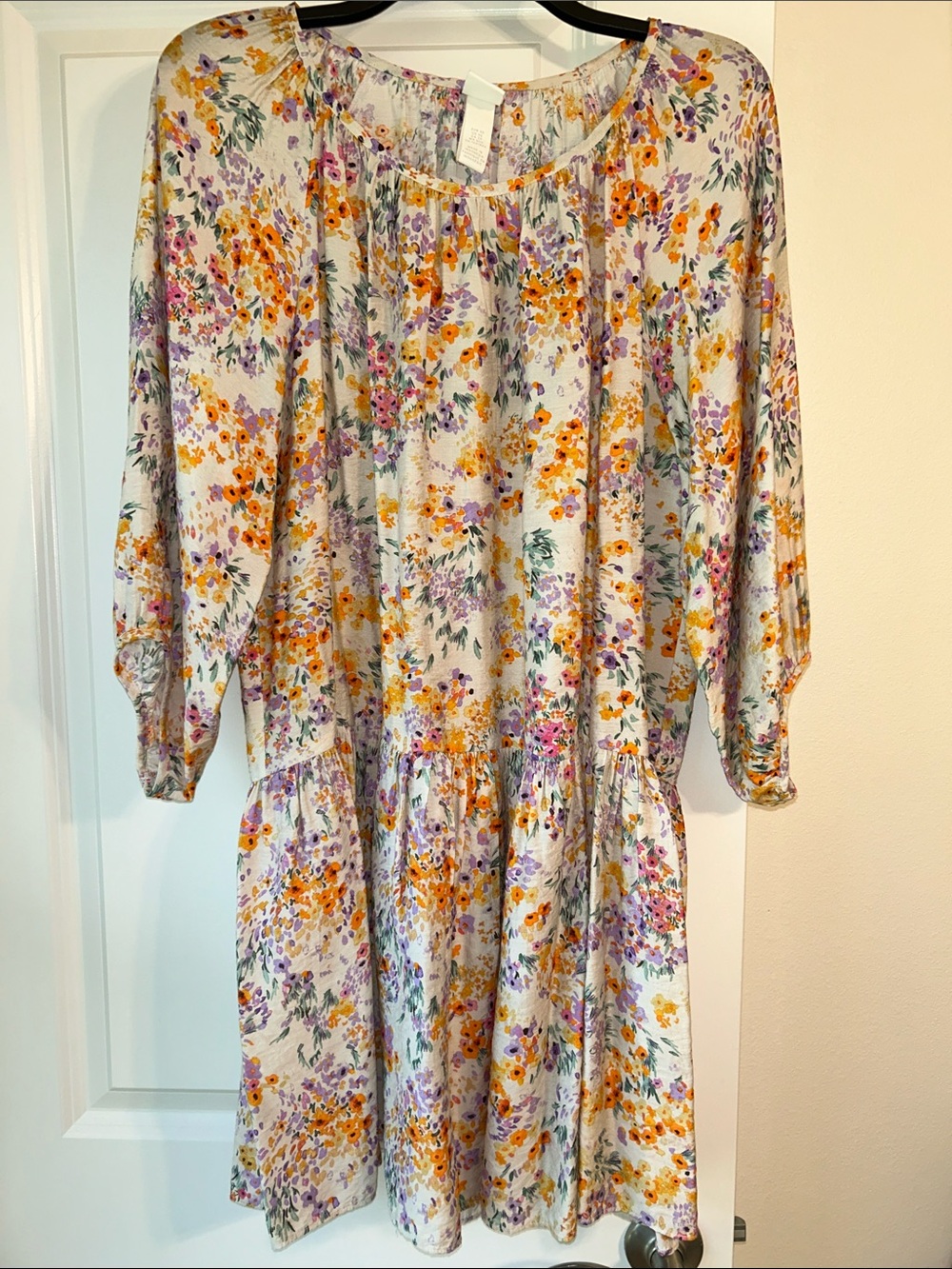 H&M Beige Floral Tiered Dress with flowers - Summer Dress, Day Date, Coquette